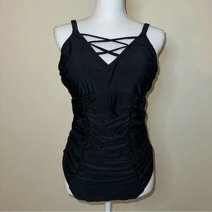 Cupshe Black One Piece Bathing Suit Swimwear 1X Beach Swim